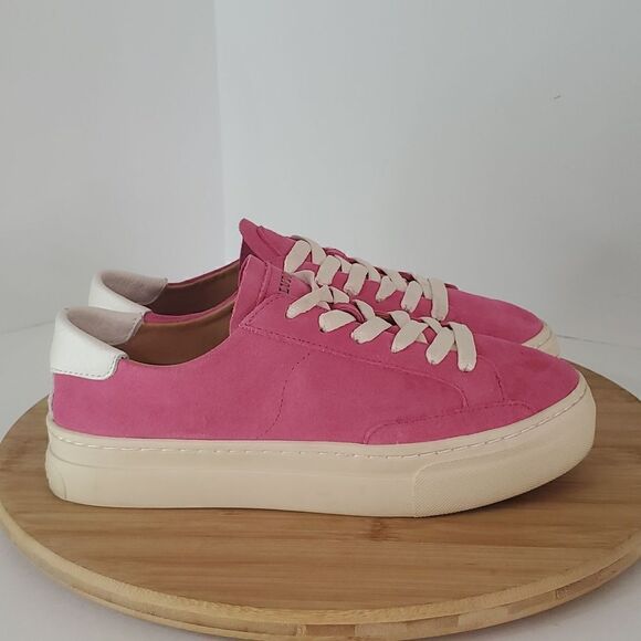 Soludos Ibiza Leather Platform Sneakers Raspberry Women's Size 7 - Picture 1 of 12